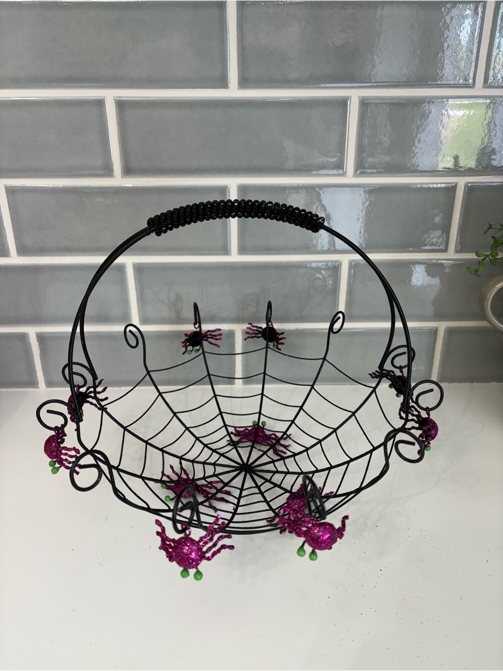 spiderweb-style Halloween decorative basket